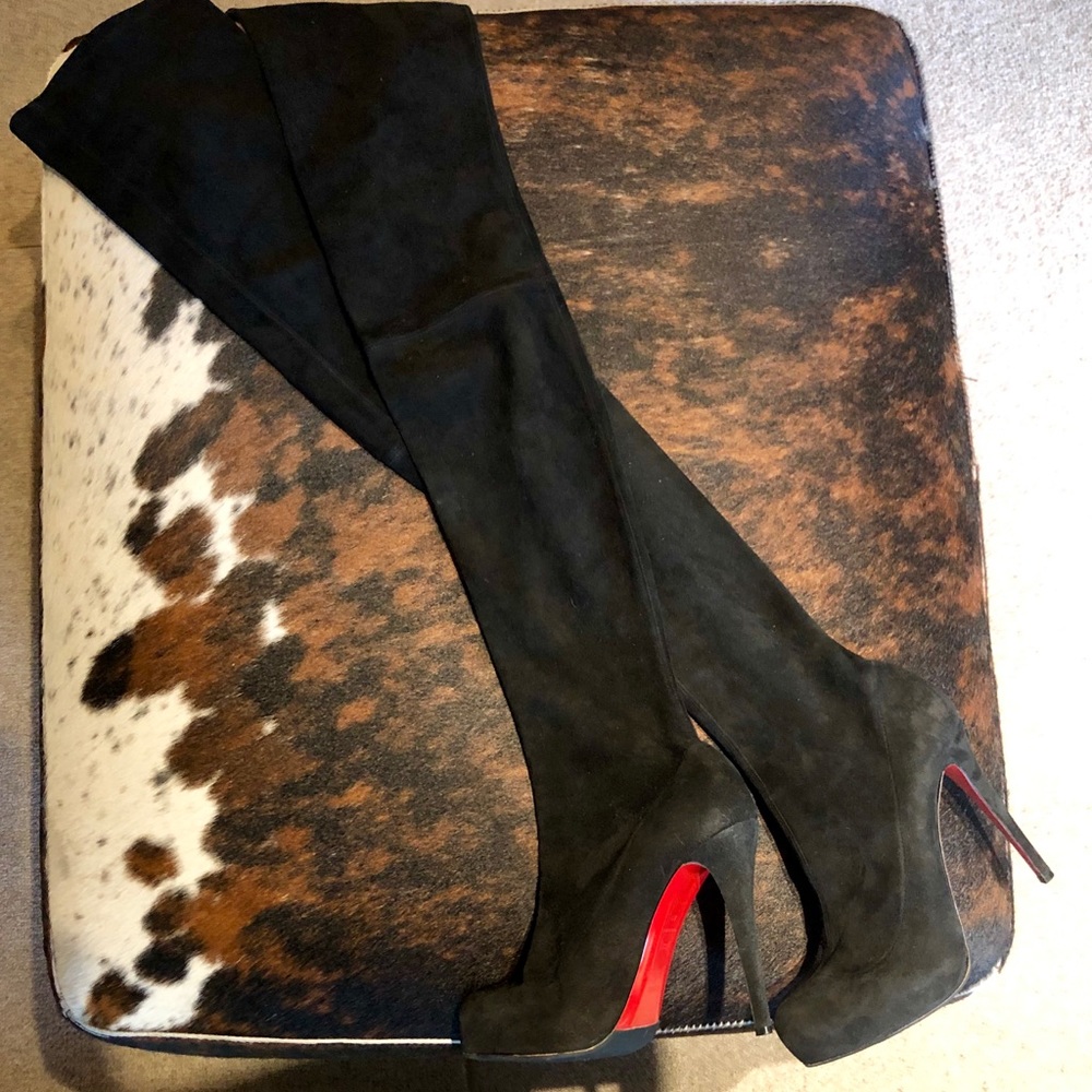 Christian Louboutin thigh high suede black boots